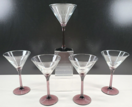 (5) Libbey Domaine Purple Martini Glasses Set Clear Amethyst Petal Stemware Lot - £46.45 GBP