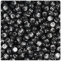 BeadTin Black Opaque 7mm Coin Plastic Alphabet Beads - White Letter E (1... - $2.09