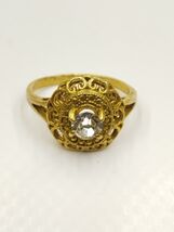 Vintage Gold-Tone Filigree Ring With Clear Round Stone – Size 7 – Antique Style - $50.00