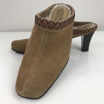 Aerosoles Mule Slides Size 8 Brown Suede Shearling Inside Block Heel Emb... - $22.49