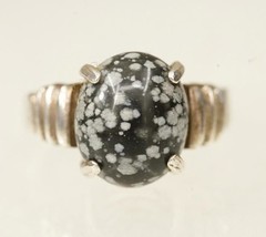 Custom Artisan Sterling Silver 925 Snowflake Obsidian Gemstone Ring Size 6 - £27.23 GBP