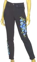 Martha Stewart Black Jeans with Blue Poppy Embroidery Size 2 NIP - £46.76 GBP