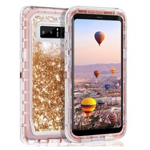 For Samsung S10e Transparent Heavy Duty Glitter Quicksand Case w/Clip ROSE GOLD - £5.40 GBP