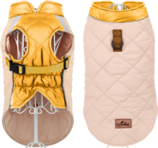 NEW Dog Coat sz XXL tan &amp; yellow adjustable reflective puffer jacket 22 ... - £8.75 GBP