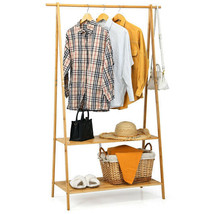 Bamboo Clothes Hanging Rack with 2-Tier Storage Shelf for Entryway Bedroom-Natur - £71.40 GBP