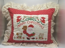 Vintage House Of Hatten Merry Christmas Santa Throw Pillow With Ruffled Edges - $32.41