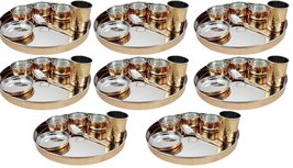 Prisha India Craft Pack Of 8 Set Stainless Steel Copper Traditional Dinn... - £284.48 GBP