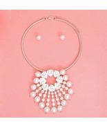 Clear Crystal Pearl Sunburst Shaped Slide Pendant Collar Silver Necklace... - £61.66 GBP