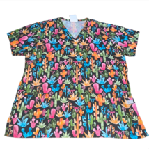 UA Scrubs Sz Large Gray Pink Western Cactus Plant Scrub Shirt Top Nurse ... - $21.99