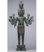 Antique Khmer Style Bronze Bayon Standing Shiva Statue &amp; Yoni - 59cm/24&quot; - $1,737.17