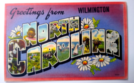 Greetings From Wilmington North Carolina Large Big Letter Linen Postcard Unused - £16.44 GBP
