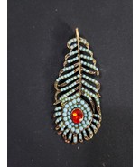 Faux Turquoise Beads Feather Pendant.  3&quot; Tall.  Nice Unique Necklace Pe... - $253.44 MXN