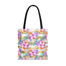 Tote Bag, Summer Floral Tote Bag, Tropical, Hibiscus with Gold Stripes, 3 Sizes  - £22.02 GBP+