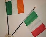 Italy Italian w/Ireland Irish Flag 4&quot;x6&quot; Desk Set Gold Base - $3.88