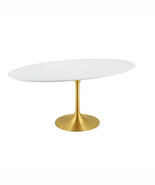 78&quot; White Oval Lacquered Wood Top Tulip Dining Table W/ Gold Aluminum Base - $28,147.77 MXN