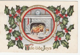Vintage Postcard Christmas Children and Stockings By Fireplace Embossed - £7.75 GBP