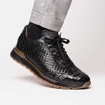 calfskin and genuine caiman crocodile fashion sneaker Roma Black image 7