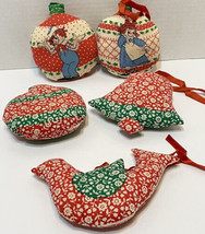 Vintage Handmade Fabric Christmas Ornaments Raggedy Ann Andy Bells Dove Lot 5 - £13.97 GBP