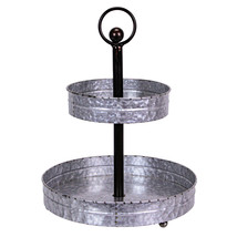 Zeckos Rustic Round 2 Tier Galvanized Metal 16 inch tall Serving Tray - £29.27 GBP