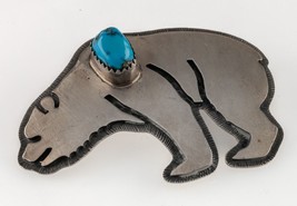 Rare! Hopi Weaver Selina Sterling &amp; Turquoise Bear pendant 55 mm Wide - £236.43 GBP