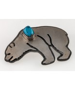 Rare! Hopi Weaver Selina Sterling &amp; Turquoise Bear pendant 55 mm Wide - $401.55 CAD