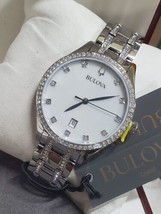 Bulova Ladies&#39; Classic Crystal Stainless Steel 3-Hand Quartz Watch White... - £59.91 GBP