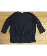 CHICO&#39;s Womens Size 3 Tob Blouse Shirt Stretch Black 1/2 sleeve Ruched s... - $8.36
