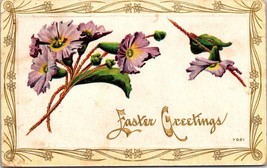 Easter Greetings - Purple Flowers - Embossed Vintage Posted Postcard - £11.10 GBP