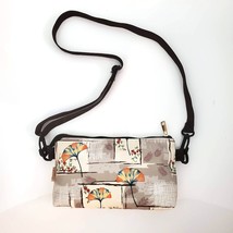 New Handmade Gray Orange Canvas Ginkgo Leaf Crossbody Bag Clutch 10&quot; x 7&quot; x 2&quot; - £21.29 GBP