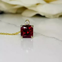 2Ct Princess Cut Lab-Created Ruby Women&#39;s Pendant in 14K Yellow Gold Plated - $94.24