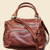Vintage Charm Top Handle Handbag - Brown Leather Purse with Timeless Elegance&quot; - £150.72 GBP