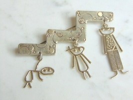 Womens Vintage Estate Sterling Silver Family Brooch 11.4g E5868 - £47.59 GBP