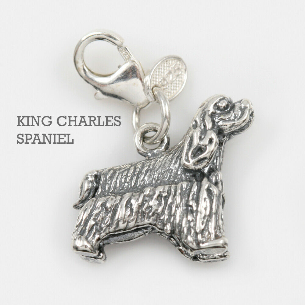 King Charles Spaniel Dog Charm 3 Dimensional Solid Sterling Silver - $47.52