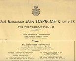 Hotel Restaurant Jean Darroze Menu Signed Villeneuve-de-Marsan France Mi... - $166.32