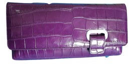 Womens Purple Crocodile Hand Clutch Bag Belly Leather Shoulder/Handbag/Holster  - £279.12 GBP