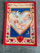 Hallmark Card Happy Valentines Day Cherub Angel Hearts Postcard Vintage  - $4.74