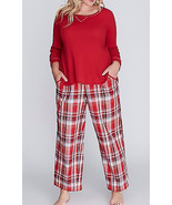 Cacique Lane Bryant 2pc Pajama Set 14/16 Red Top Plaid Pants Holiday Spa... - $44.45