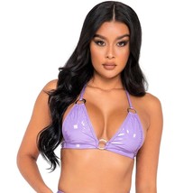 Vinyl Bikini Crop Top O Rings Halter Neck Ties Dance Rave Lavender Purple 6164 - $31.04
