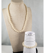 Vintage Knotted Faux Pearl Gold Tone Fish Hook Clasp 17&quot;  Necklace &amp; 7” ... - $47.29