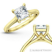 Forever ONE D-E-F Square Moissanite 4Pr Solitaire 14k Yellow Gold Engagement Rin - £665.05 GBP+