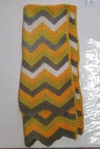 Vintage Woven Quilted Zig Zag Runner, 26&quot; x 66&quot;, Yellow, Green, White, Orange  - $39.55