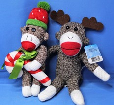 Christmas Sock Monkeys Set of Two One with Beanie One with Antlers - £6.52 GBP