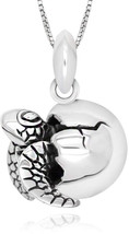 925 Sterling Silver 3D Baby Sea Turtle New Born Pendant Necklace 18&#39; For Woman, - £69.24 GBP