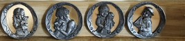 4 Michael Ricker Pewter and Brass Mini Plates Boy Girl Dog Sailboat Doll... - $31.49