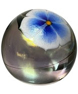 Art Glass Paperweight Stuart Abelman Iridescent 3&quot; Blue Flower Pansy Floral - $95.89 CAD