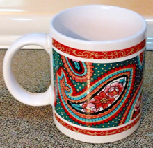 Matrix Stanley Papel Floral Coffee Tea Mug 1990&#39;s Red Gold Border - $15.90