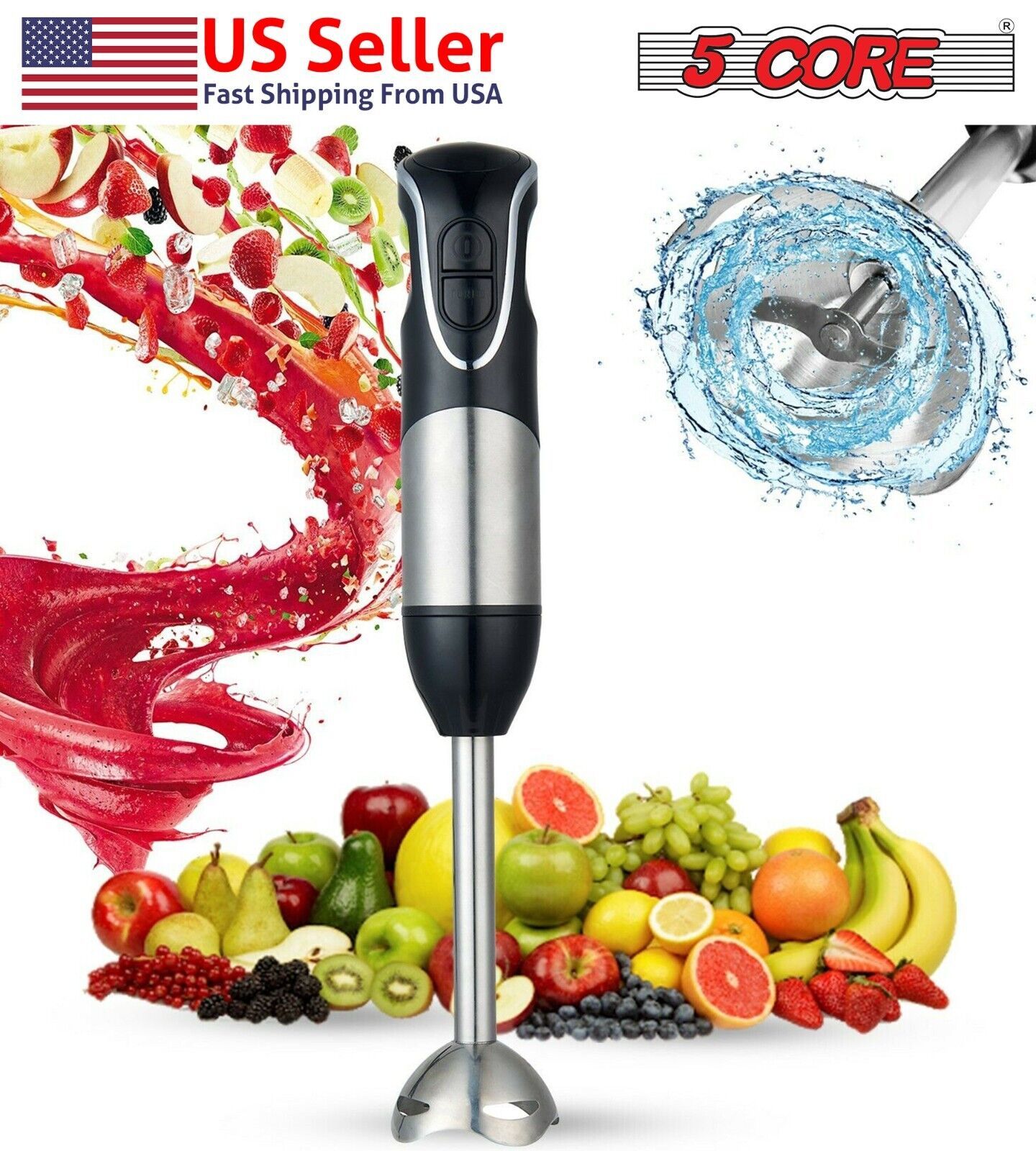 5Core 500W Immersion Hand Blender Multifunctional Electric 8 speed, Steel Bla... - $24.95