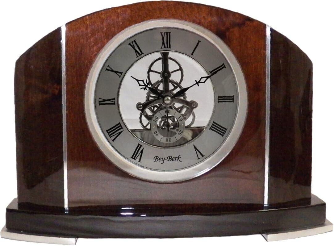 Bey-Berk CM683 Cairo, Lacquered Wood Stainless Steel Accents Quartz Clock - $189.95