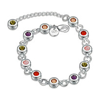 Round Multi Color Crystal Chain Bracelet Sterling Silver - £9.79 GBP