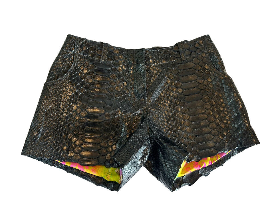 Women's Casual Shorts Genuine Snakeskin Leather with Silk Lining Back Zipper